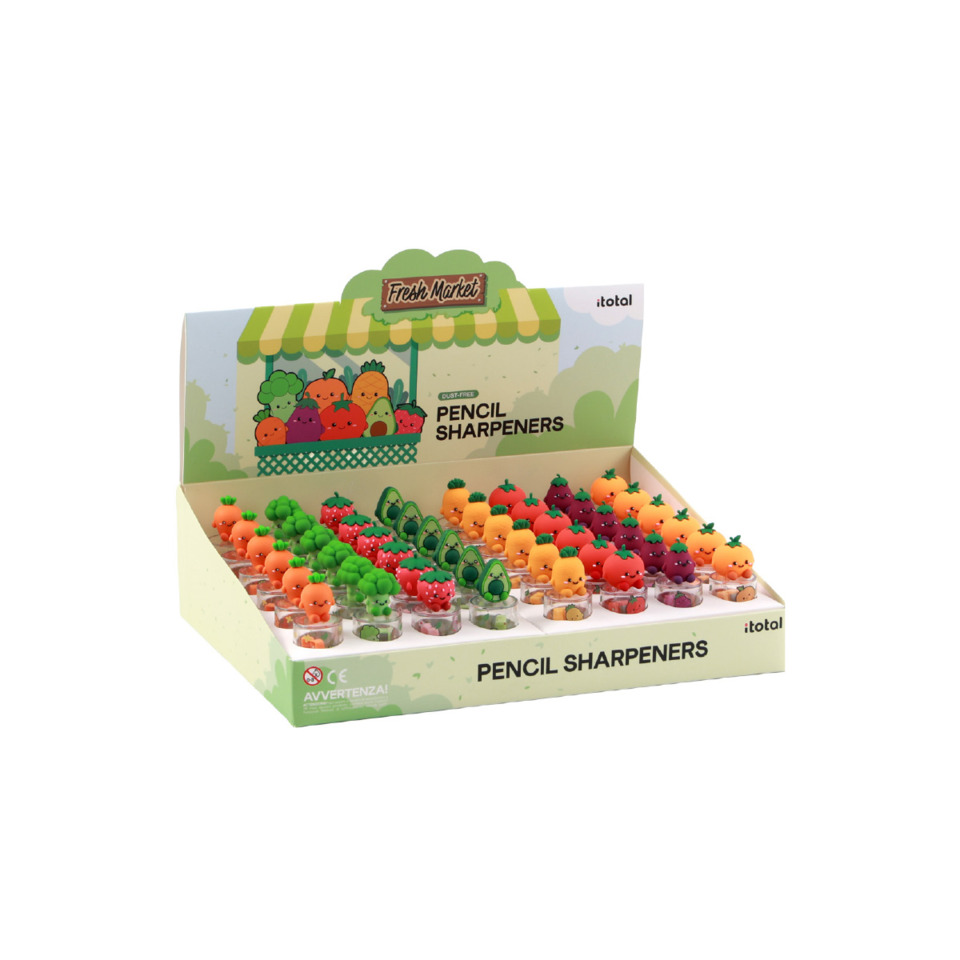 Bleistiftspitzer, Fruchtfigur, bunter Spitzer, Schreibwarenhüter, Display-Box