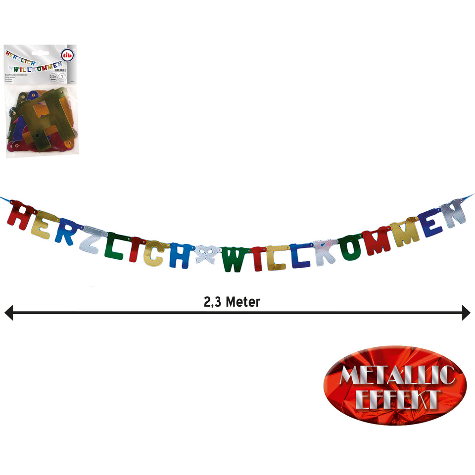 Girlande, Metallisch, Buchstaben, Willkommen, Banner