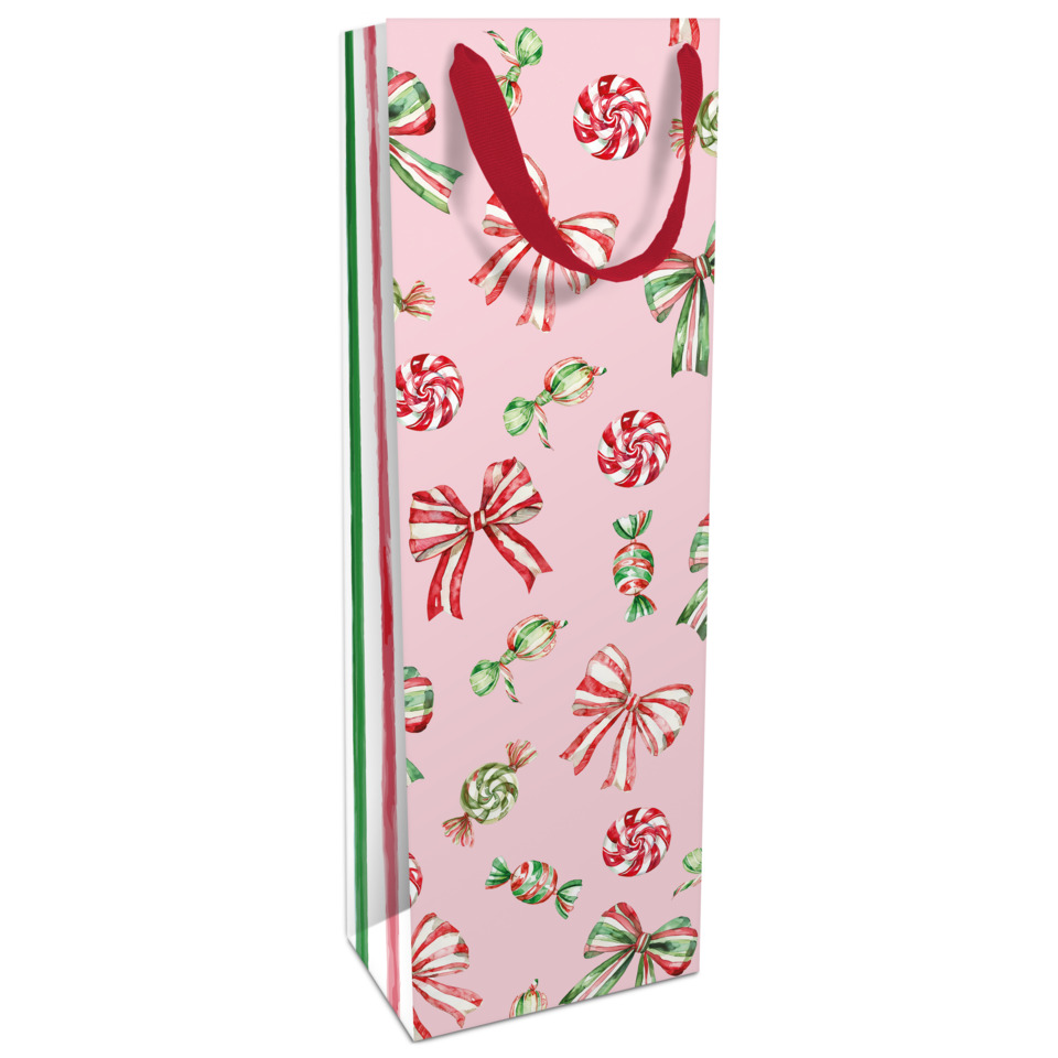 Geschenktüte, rosa Hintergrund, Bonbonmuster, Lutscher, Schleifen