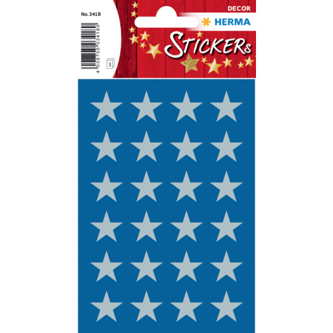 Sticker Sterne 5-Zackig, silber Ø 15 mm, 72 Stück HERMA 3418