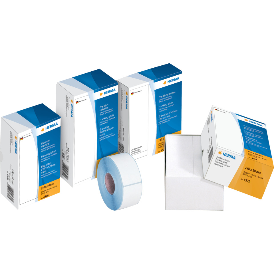Franking labels, Etikettenpapier, Klebeband?, Klebemarken, Paketetiketten, Frankieretiketten, Etiketten, Rollenband, Blau, Kartonverpackung