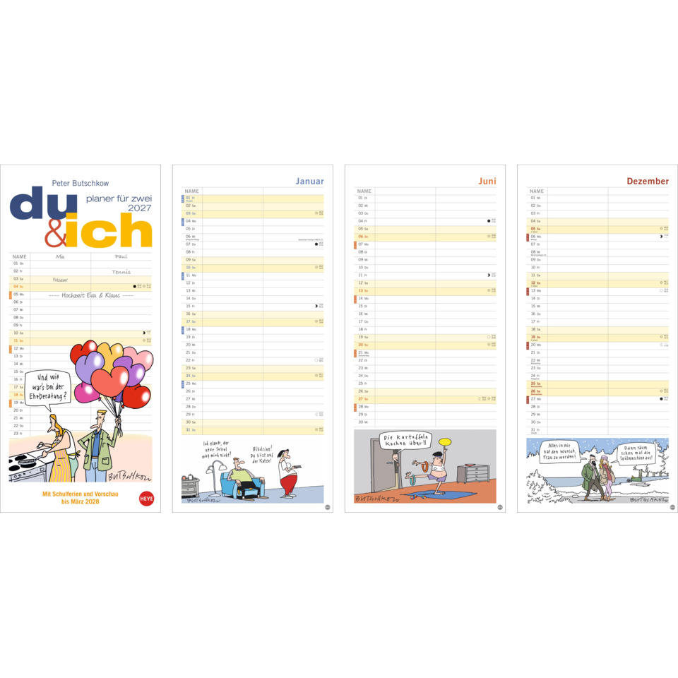 Monatskalender, Kalendar, Januar, Dezember, Illustrationen