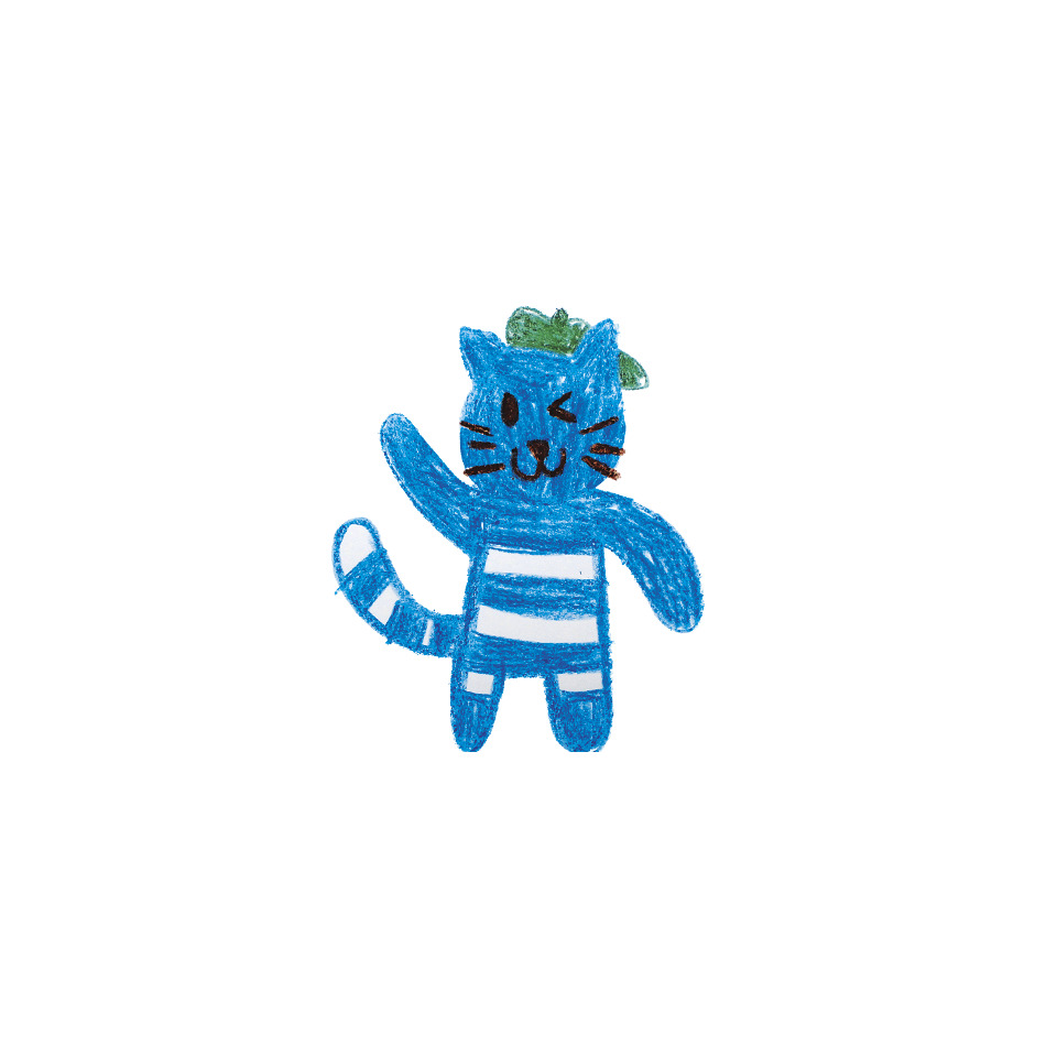 Blauer Katze, Gestreustes Shirt, Cartoon-Katze, Schwanz, Blatt-Accessoire