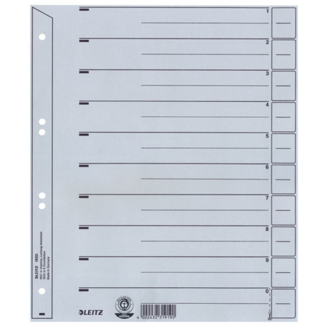 Trennblatt, A4, Karton, Überbreite, grau, 100 Stück LEITZ 1650-00-85