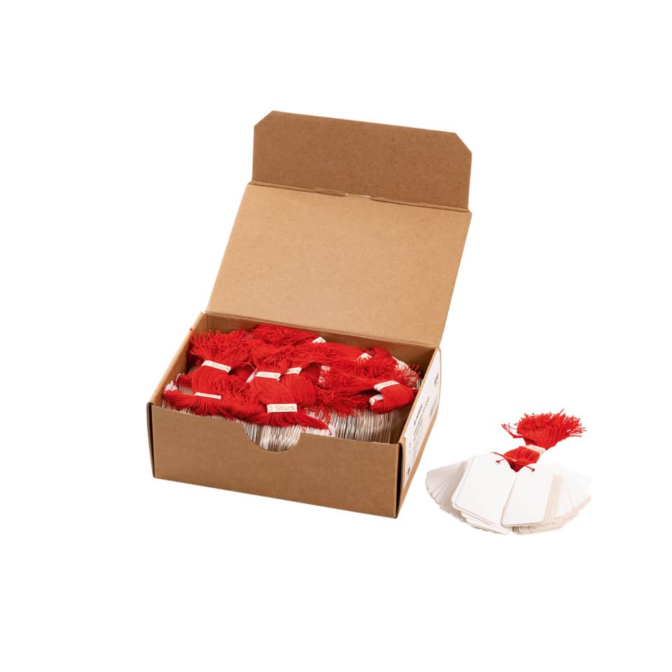 Klebematerialien, Kordelmarkierungen, Rotfäden, Aufbewahrungsbox, Etiketten-Set