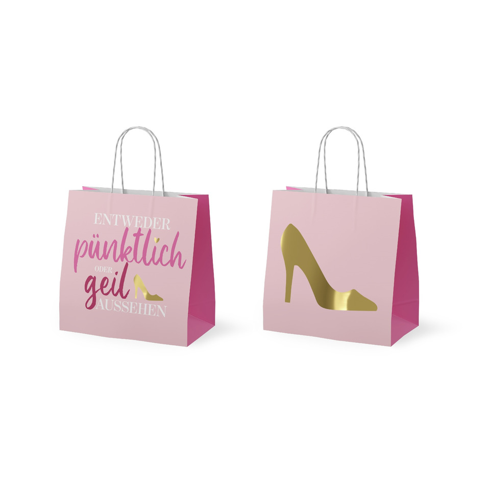 kleine tasche, hochzeitsverpackung, rosa farbe, highheel grafik, text grafik