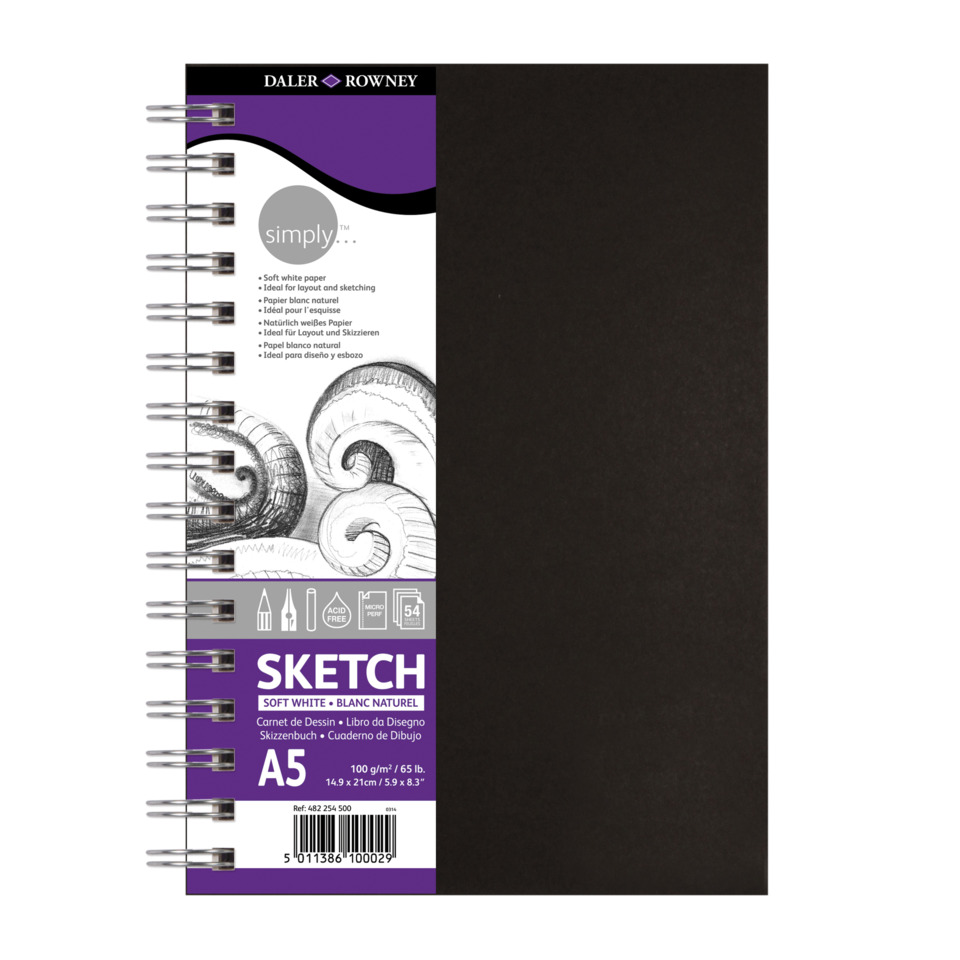 A5 Sketchbook, Spiral binding, White paper, Black page