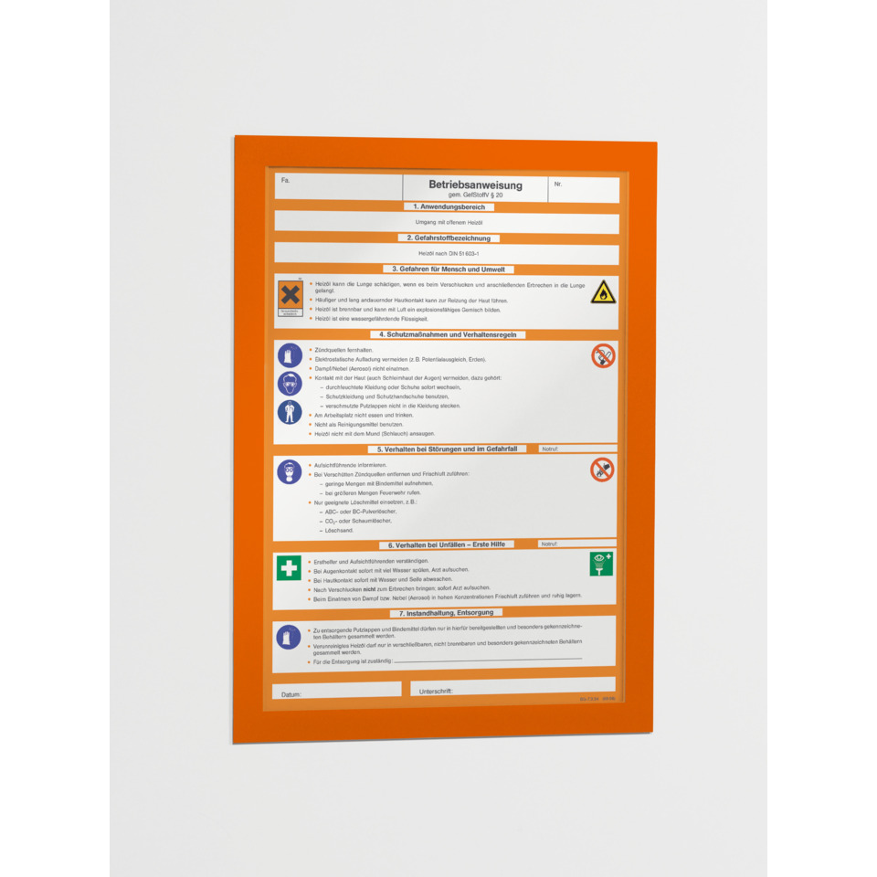 Sicherheitsetikett, Hinweisblatt, Orange Bordüre, Symbolenblut?, GHS-Label