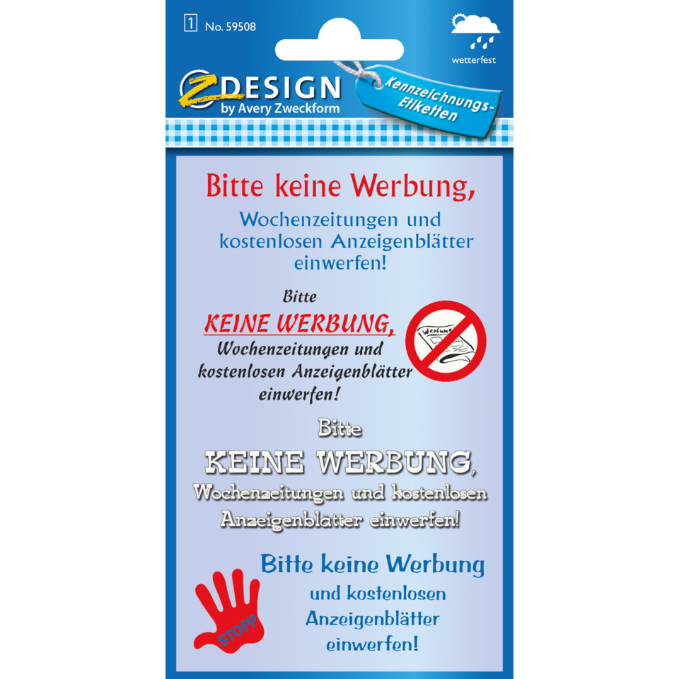 Aufkleber, Hinweisschild, No-Werbung, Werbung verboten, Klebepapier