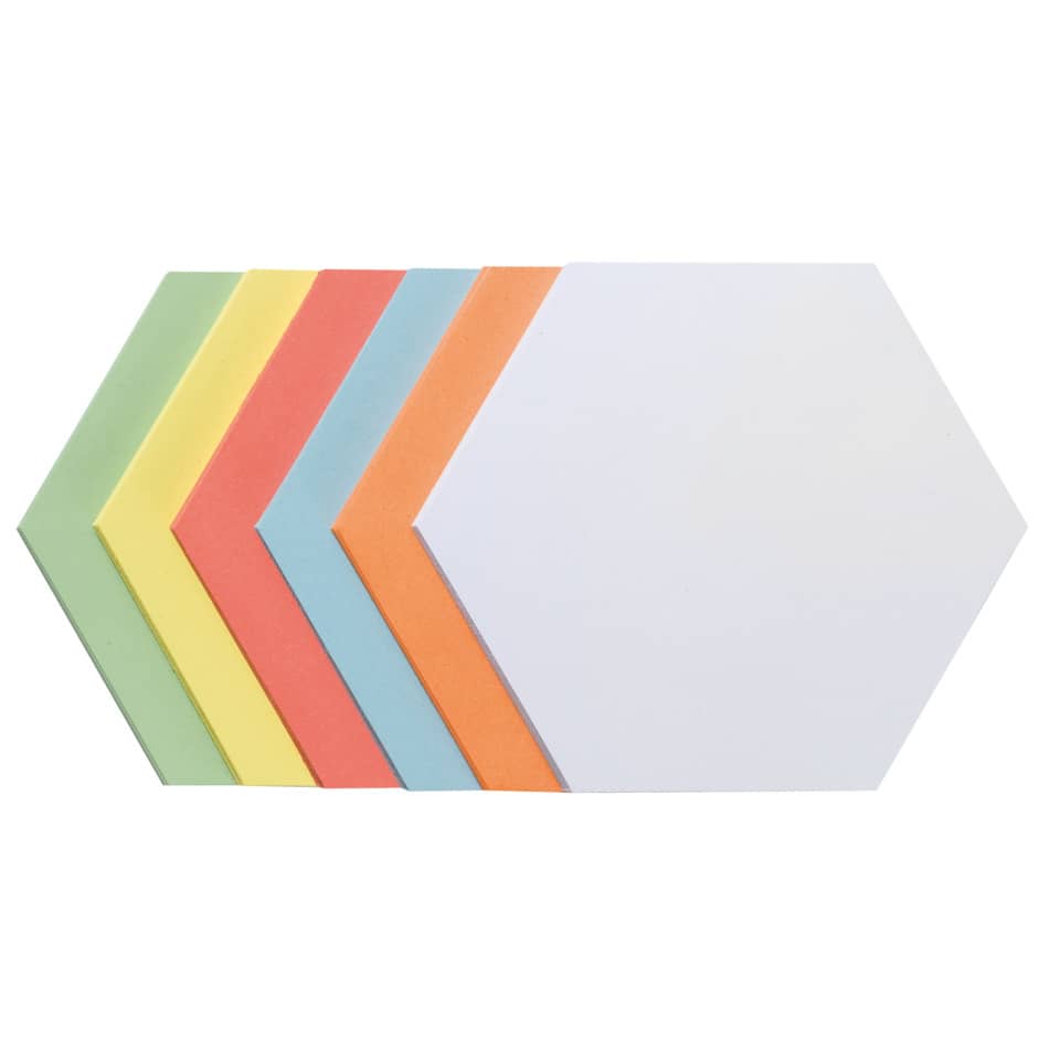 Post-it-Zettel, Sticky Notes, bunte Blätter, farbige Pappe, Sechseckige Form