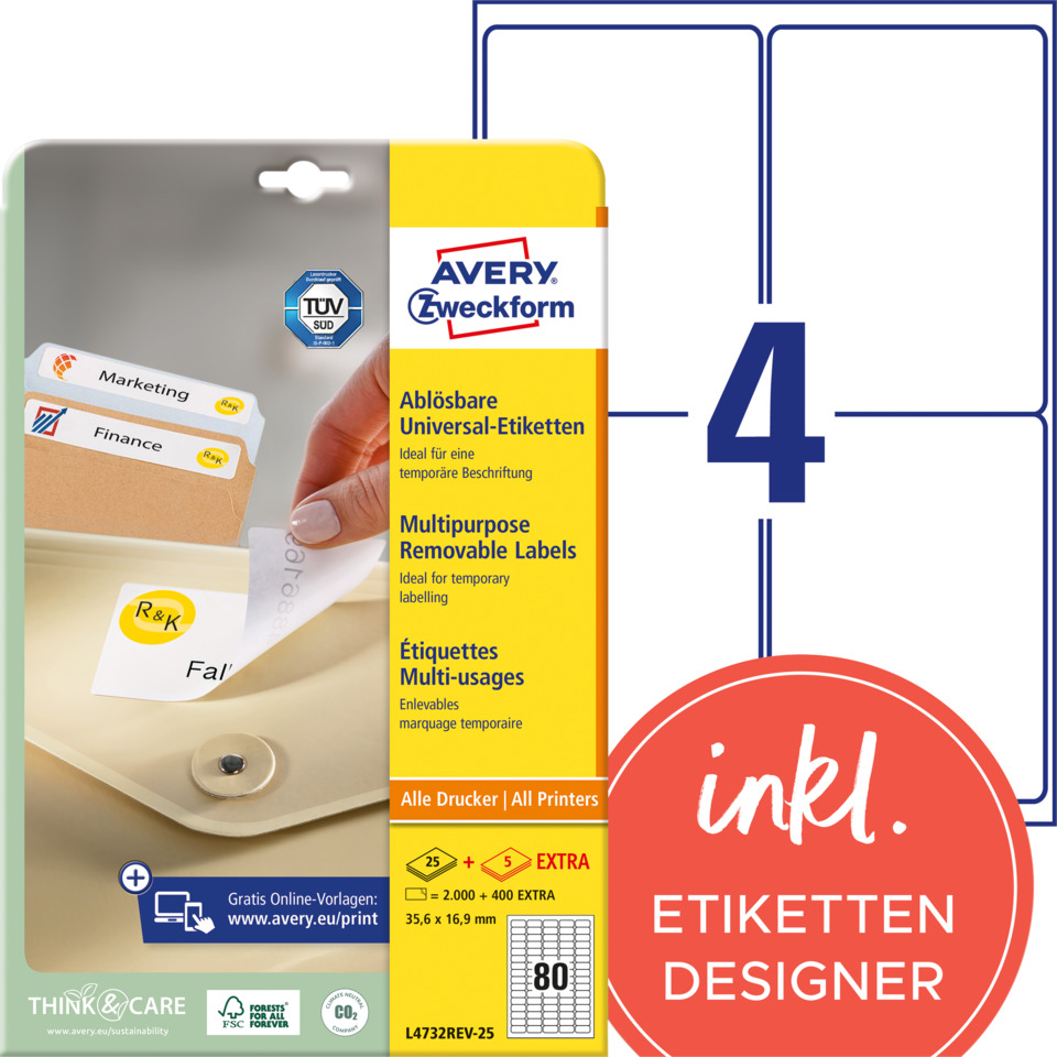 Etiketten, ablösbare Etiketten,  universelle Etiketten, Multifunktionale Etiketten, Druckeretiketten, Etiketten, Aufkleber, Multifunktionale Labels, Druckeretiketten, Avery Labelpack