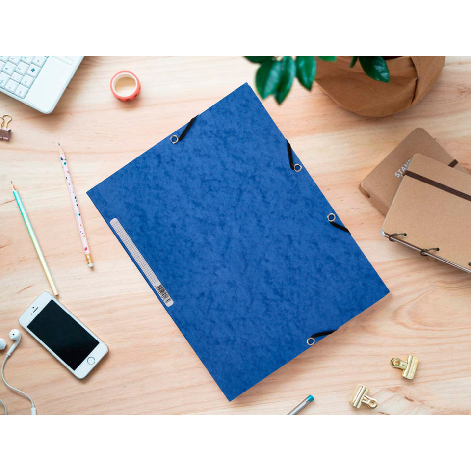 blue binder, sheet protector, ring binder, notebook, office desk