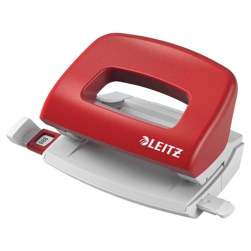 Locher Mini NeXXt, 10 Blatt, Anschlagschiene, Kunststoff, rot LEITZ 5058-00-25