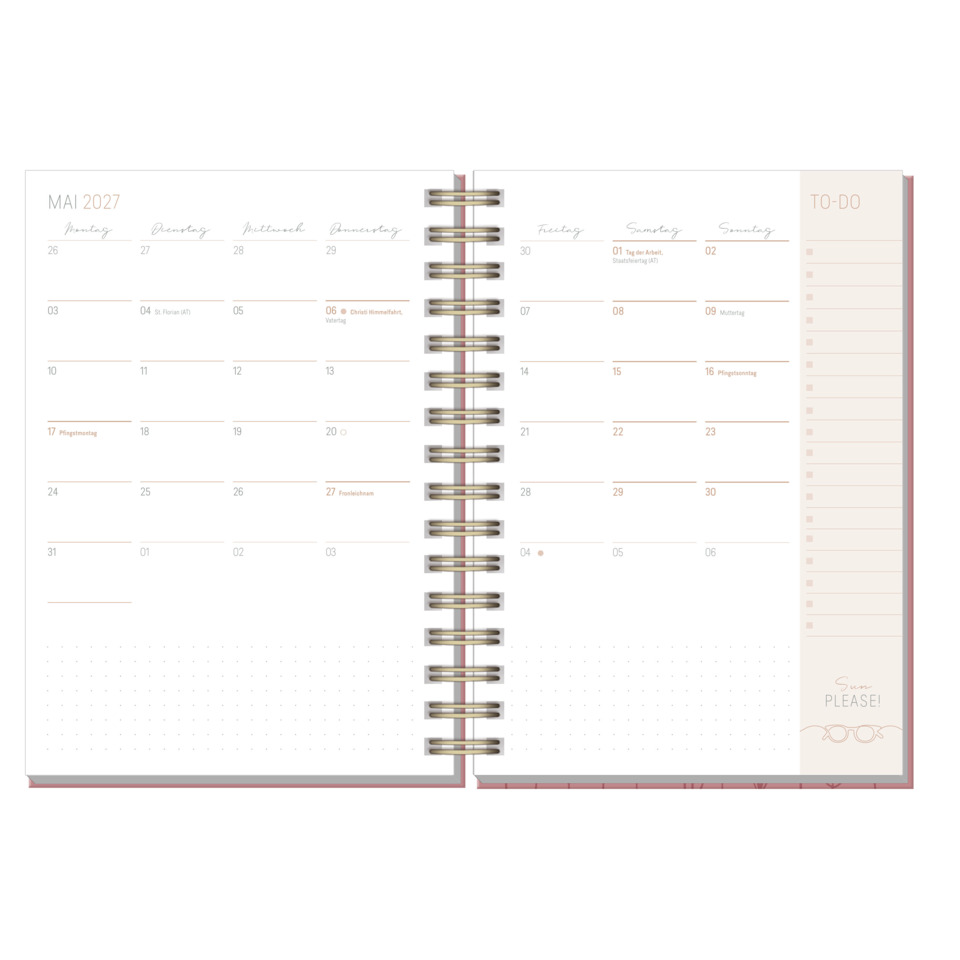 Kalender, Monatskalender, Spiralbindung, Notizbereich, Planer