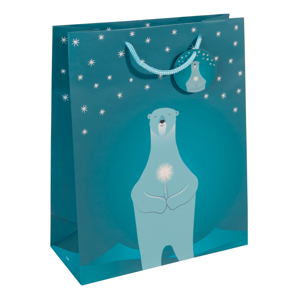 Geschenktüte, Polarbär, Polarstern, Nachtblau, Wolkenlose Nacht