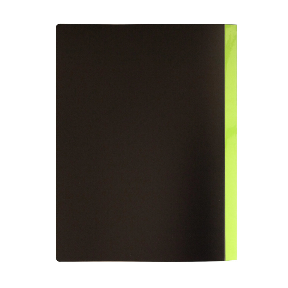 Notizbuch, schwarzes Cover, neongrüne Leiste, Hardcover, einfaches Design