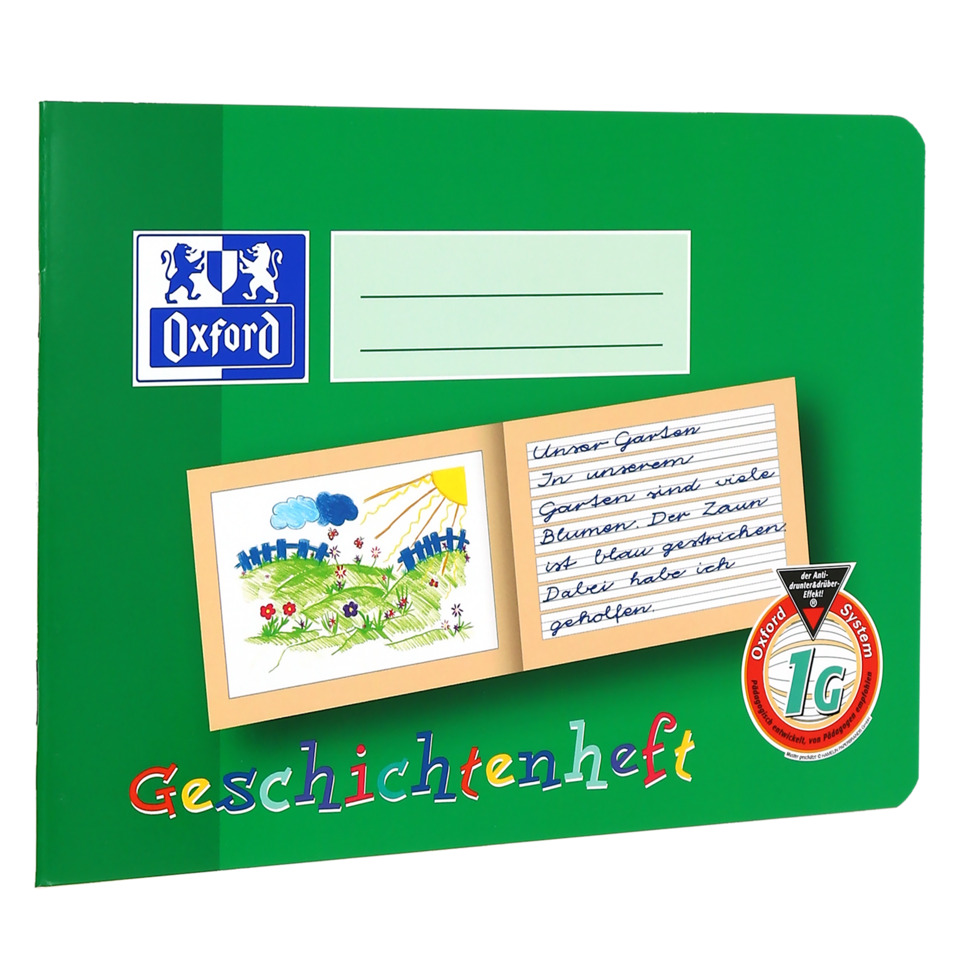 Schulheft, Geschichtenheft, Grün, Oxford-System, Illustrationen