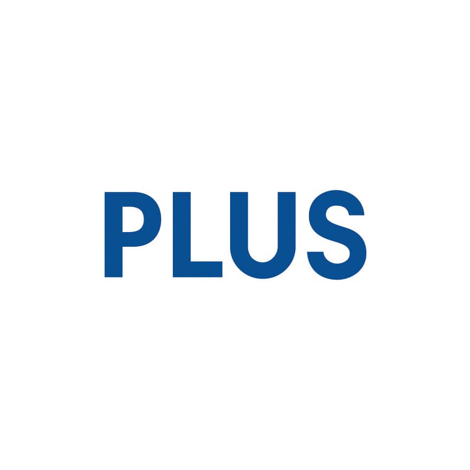 Logo, PLUS, blau, Text, Branding