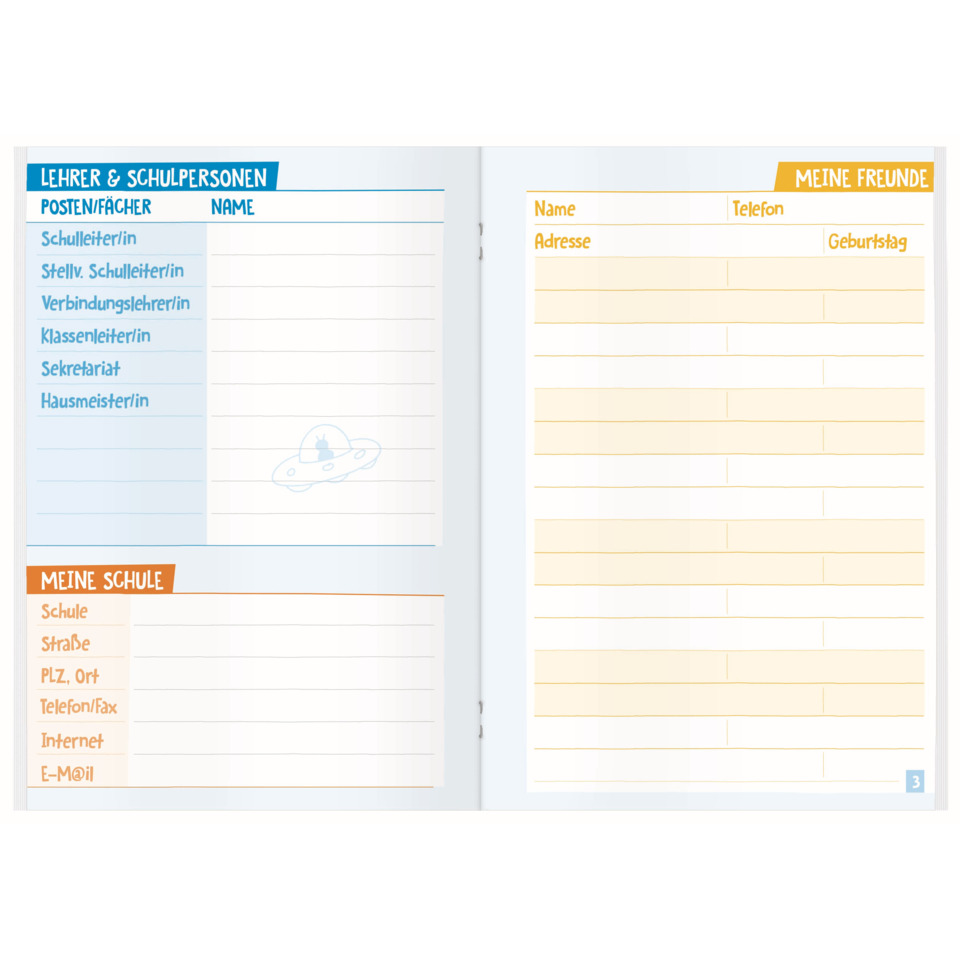 Schul-Notizbuch, Lehrertasche, Pausenplan, A4-Format, Kartenlayout