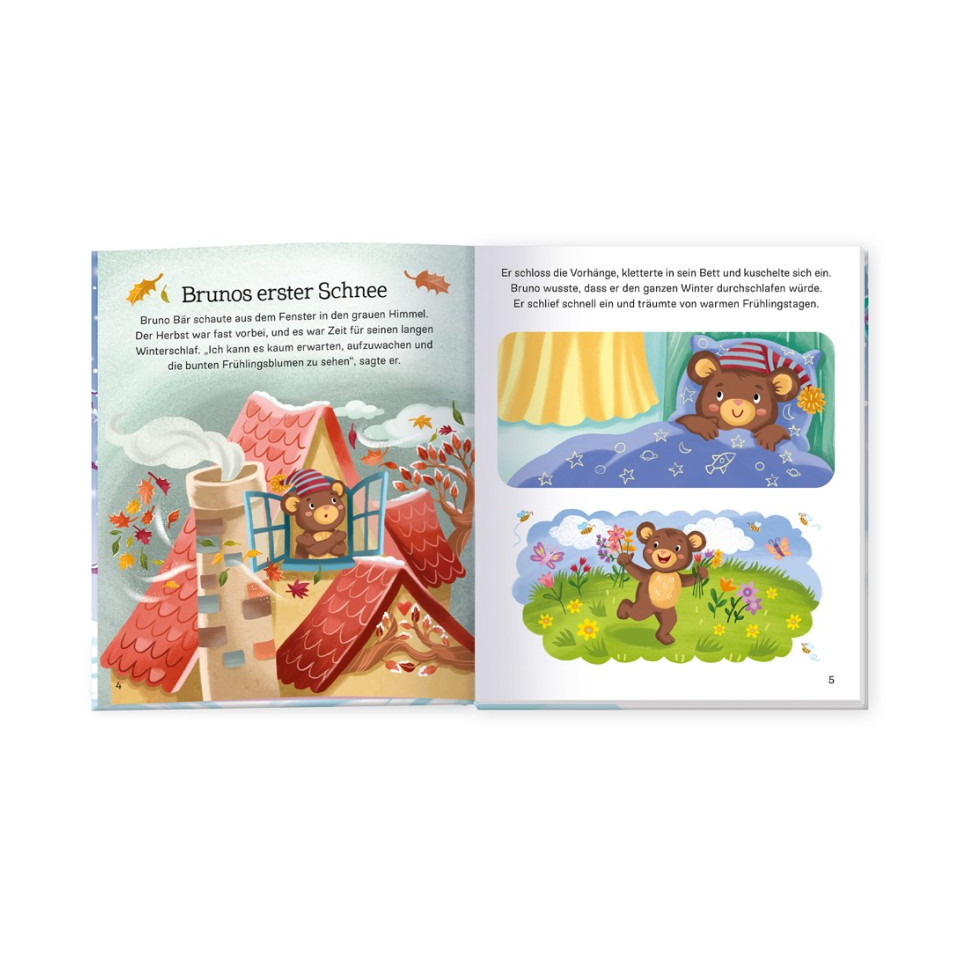 Kinderbuch, Bärenfigur, Häuschen, Herbst, Tierillustration
