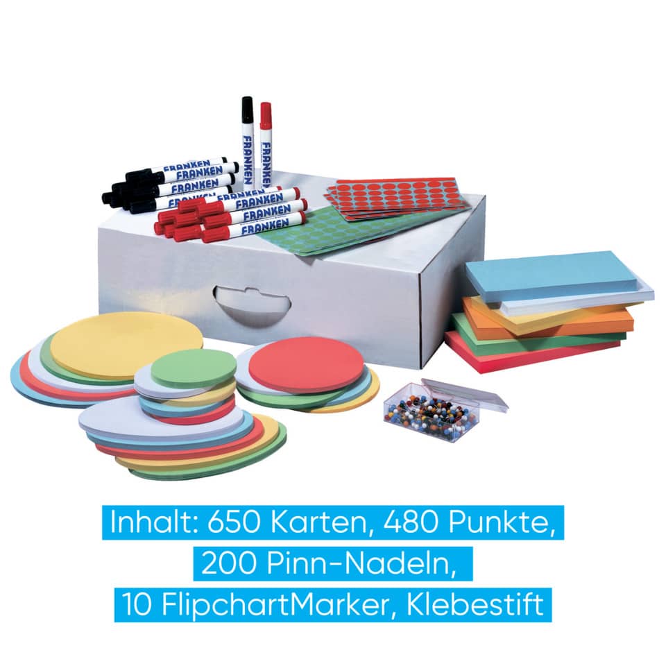 Karton Set, Unterrichtsmaterial, Punkte-Karten, Flipchart-Marker, Klebestift