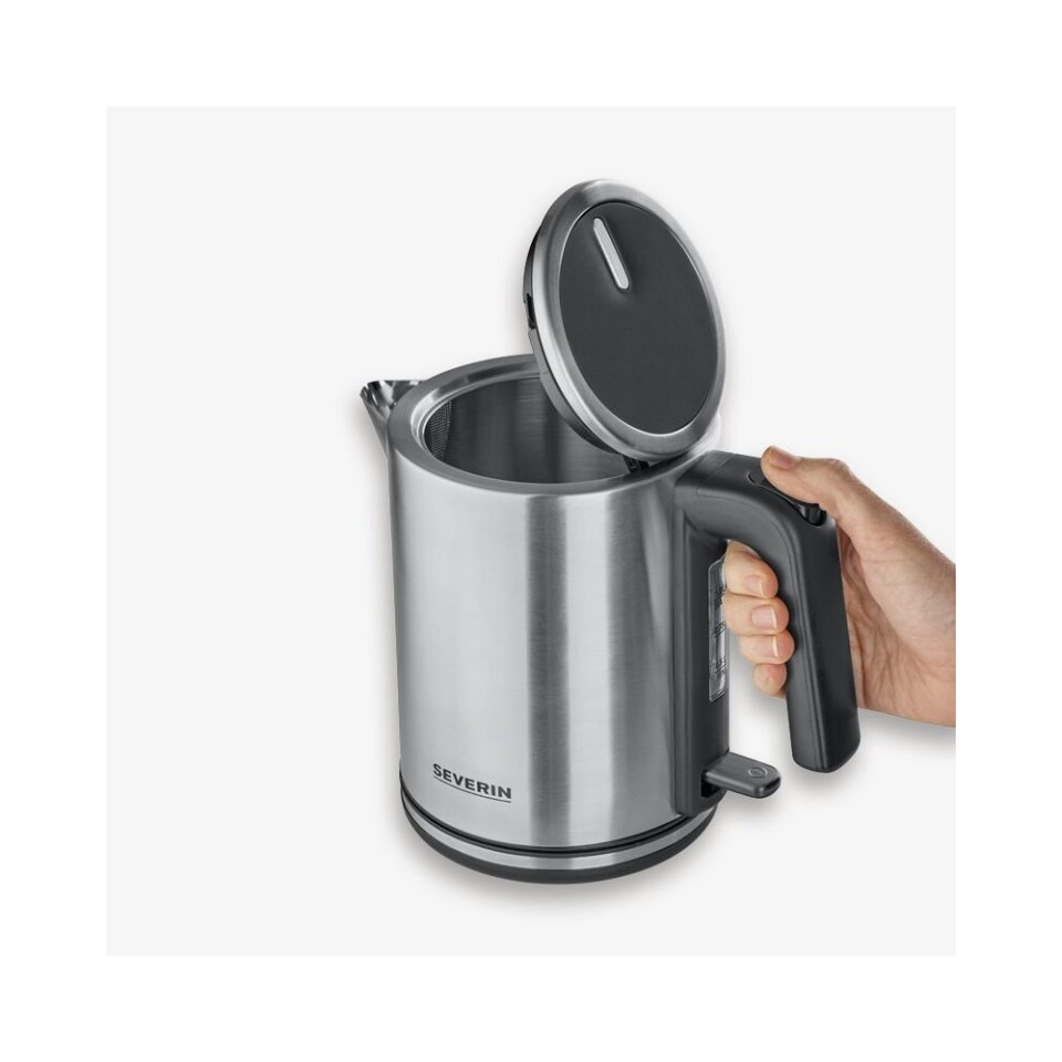 Kettle, Edelstahl, Elektrischer Kessel, Deckel geöffnet, Griff