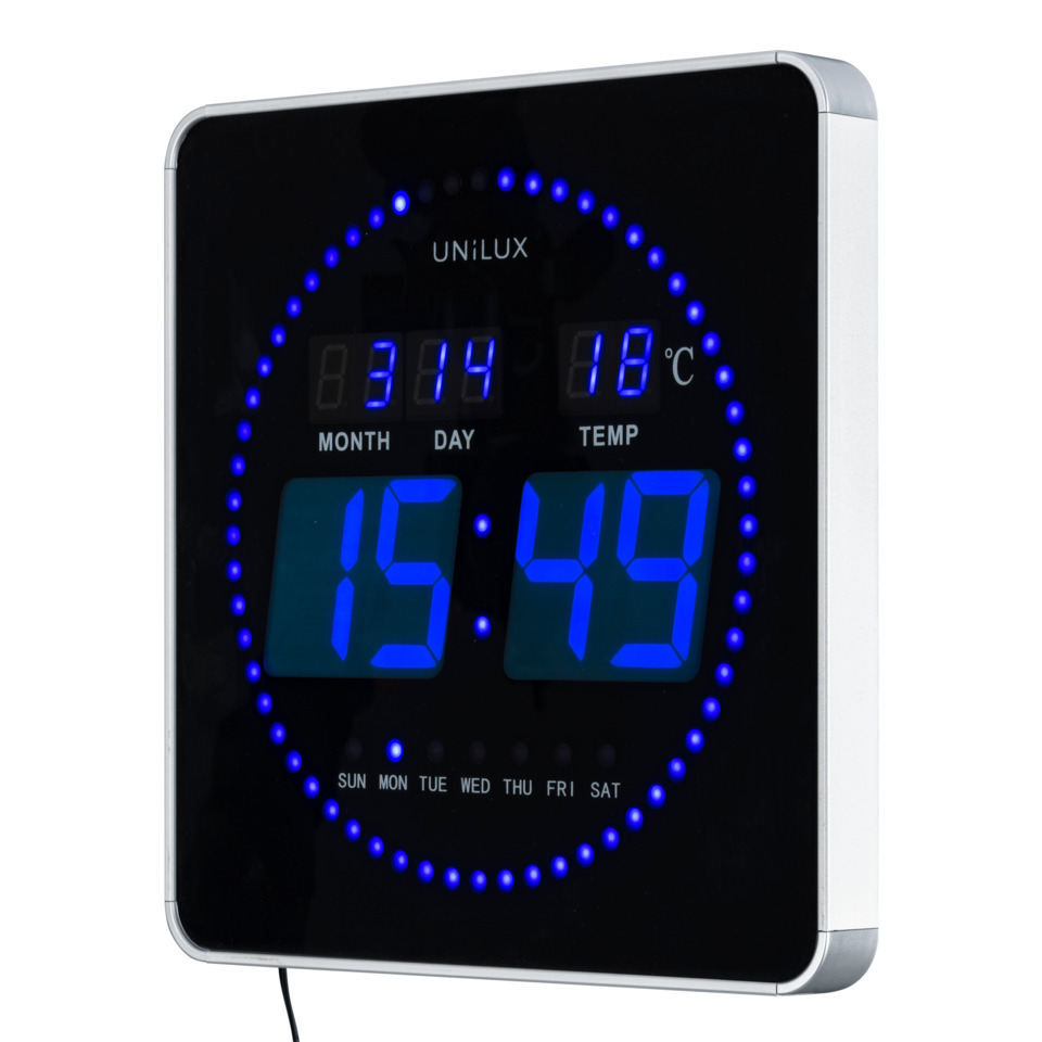 digital clock, LED display, Wanduhr, Kalenderuhr, blaues Licht
