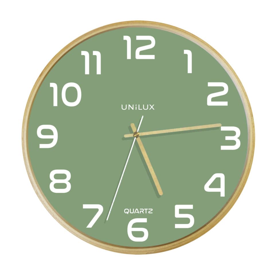 Wanduhr, Quartz, Runde Uhr, Grün, Goldrand