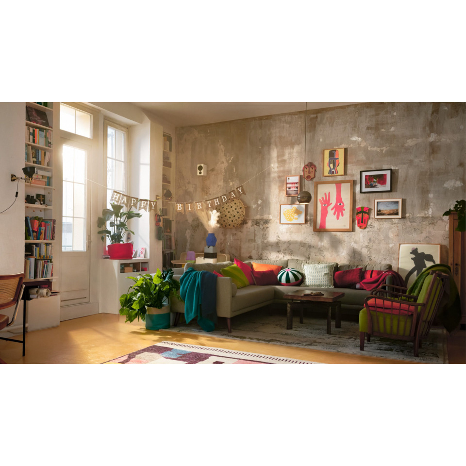 Wohnzimmer, Sofa, Kissen, Wanddeko, Pflanzen
