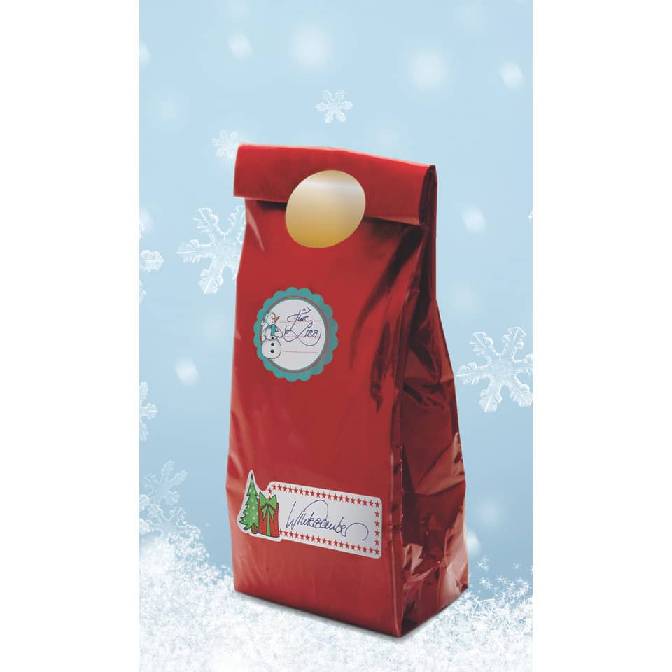 Kaffeebeutel, Weihnachtsdesign, roter Beutel, Sackverpackung, Sticker-Label