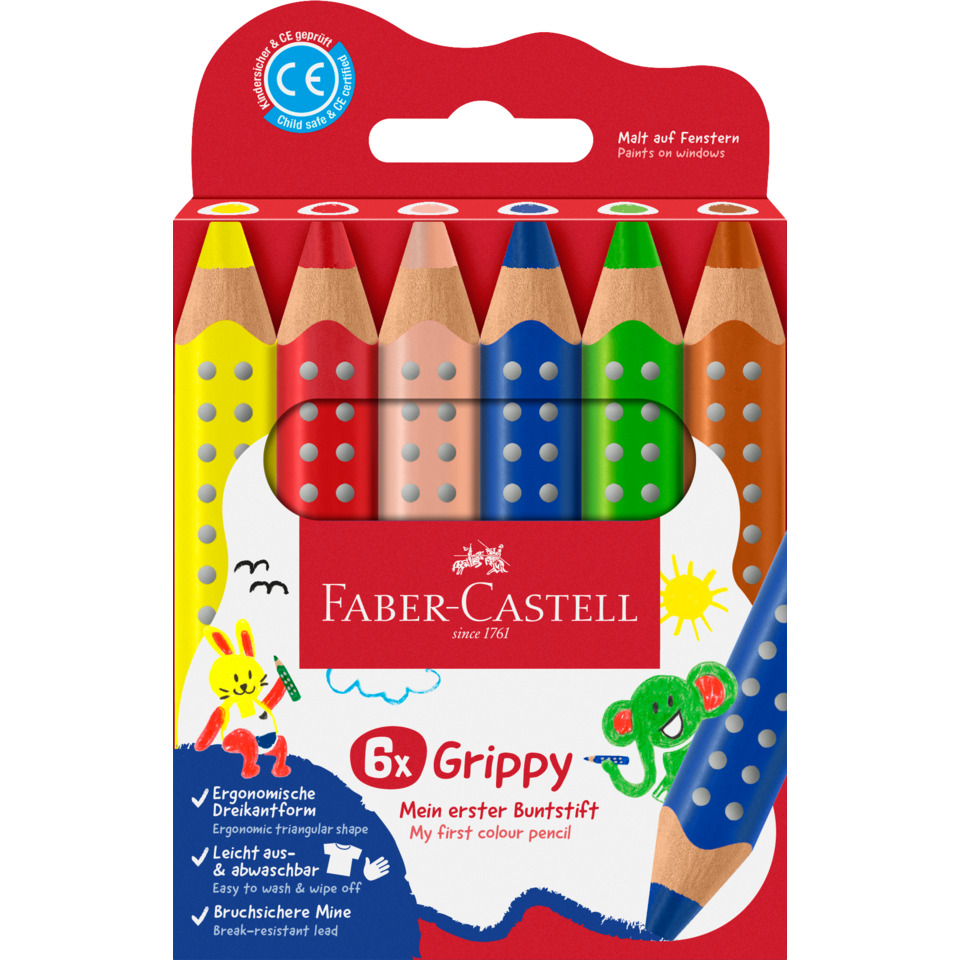 Kinderbuntstifte, Buntstifte, Holzstifte, 6er Pack, Grippy