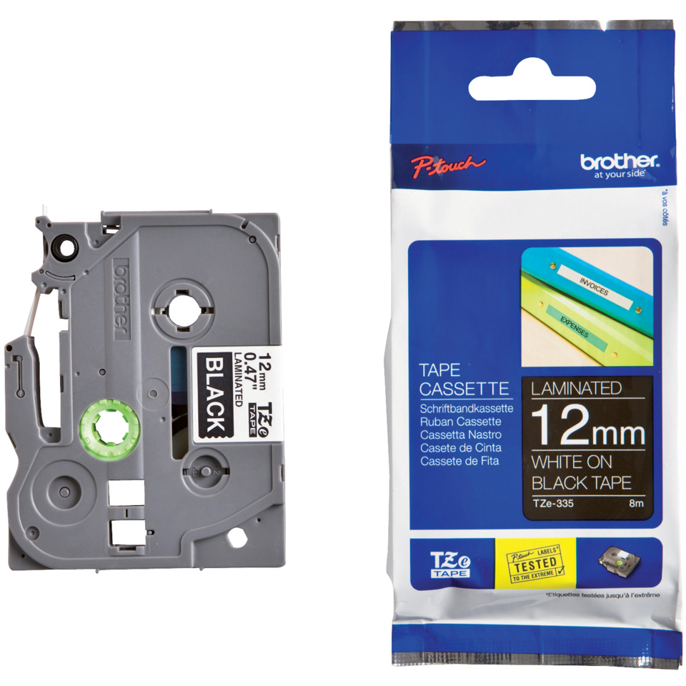 Kassette, Tape, 12mm, Laminated, White on Black tape