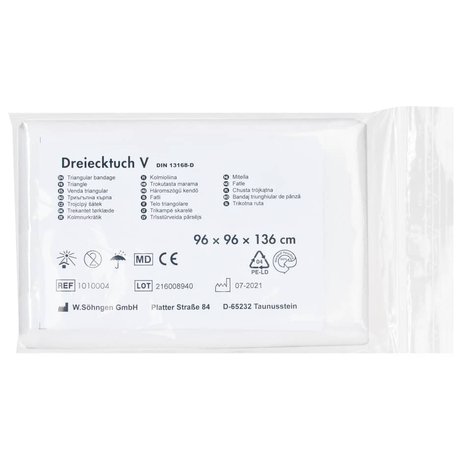 triangle bandage, medical tape, 96x96x136 cm, Dreieckstuch, Verpackung