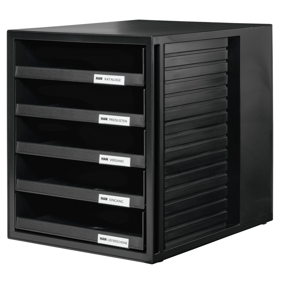 Mini-Aufsteller, Werkzeugschrank, Aufbewahrung Organizer, schwarze Schubladen, labelierte Schubladen