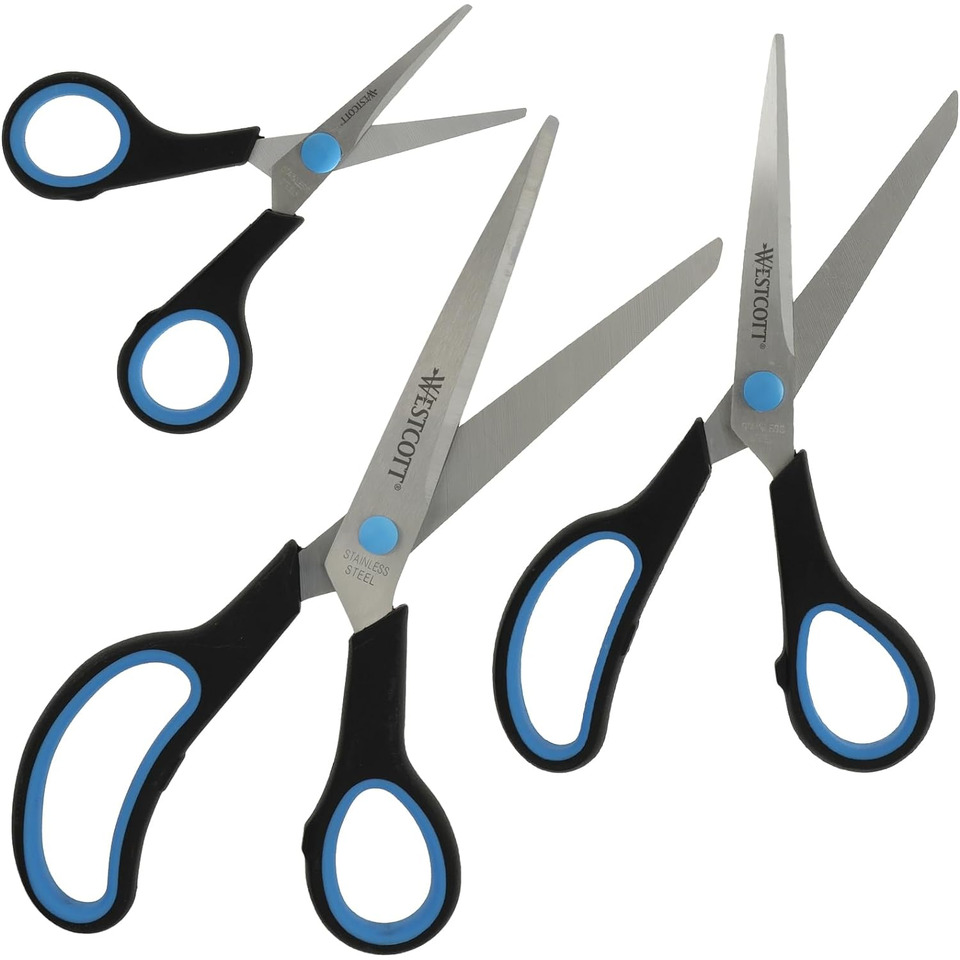 scissors, kitchen scissors, stainless steel, black blue handles, multi-pair set