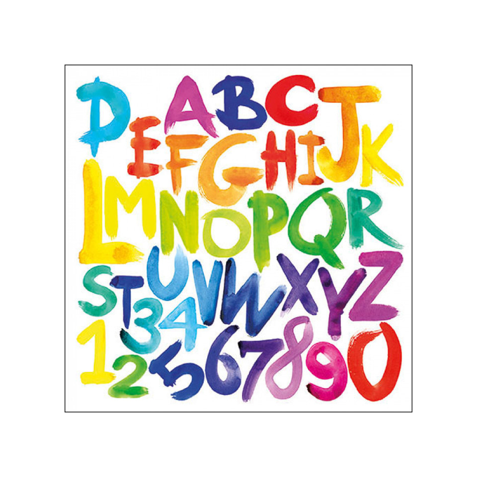 Alphabet, Buchstaben, Zahlen, bunt, gemalt