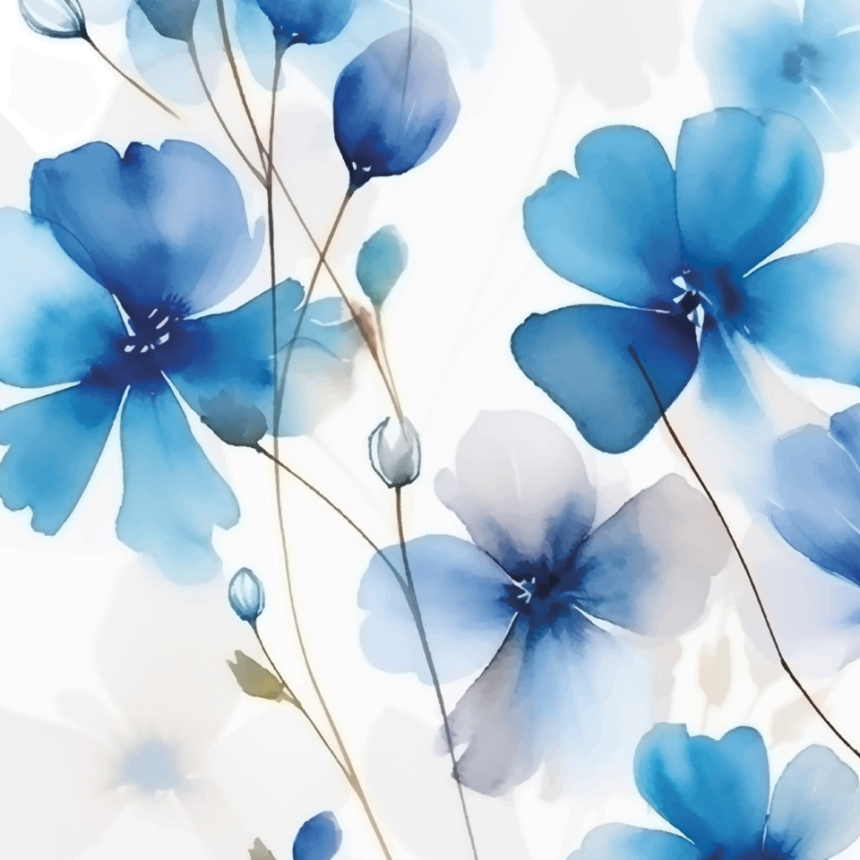 Blumen, Blüten, Blau, Wasserfarbe, Musternah