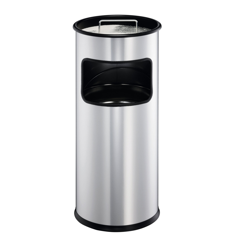 stainless steel trash can, pedal bin, silver, front opening, tunnel lid?