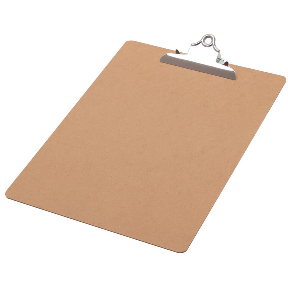 Klemmbrett, Clipboard, Holzoptik, Metallklammer, Schreibtischzubehör