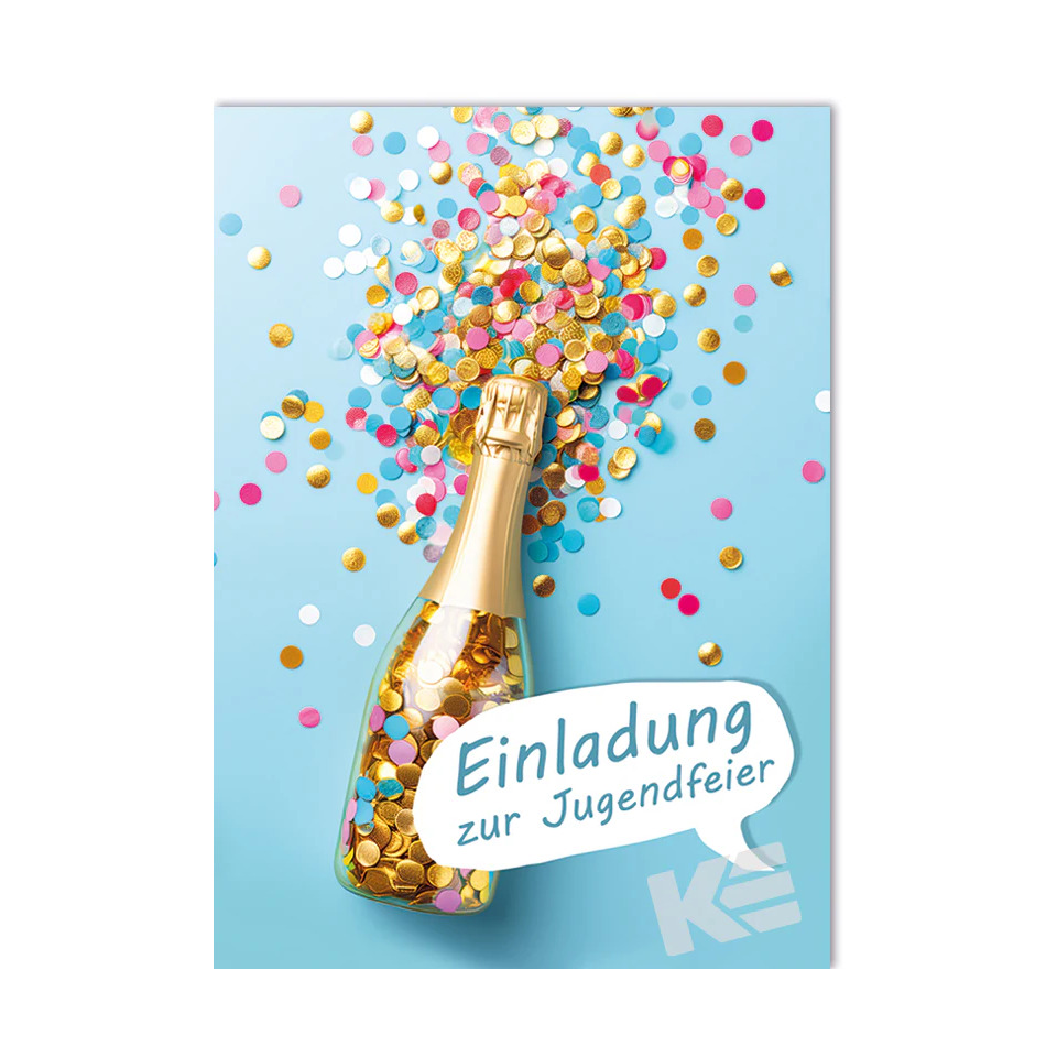 Champagne, Konfetti, Flasche, Einladung, Jugendfeier