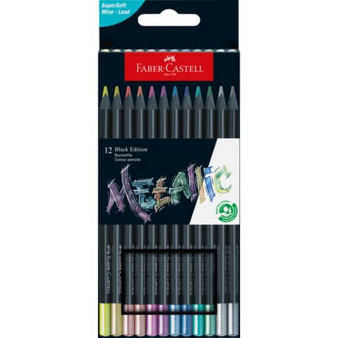 Farbstiftetui Black Edition, 12 Stück, sortiert FABER CASTELL 116415