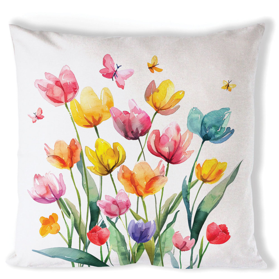 Kissen, Kissenbezug, Blumenmuster, Tulpen, Dekokissen