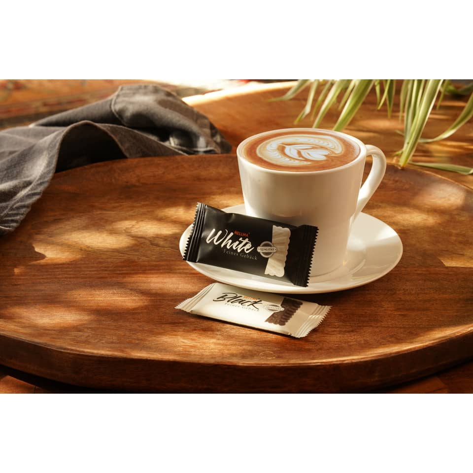Kaffee, Latte, Tasse, Keks, Zuckerpackung