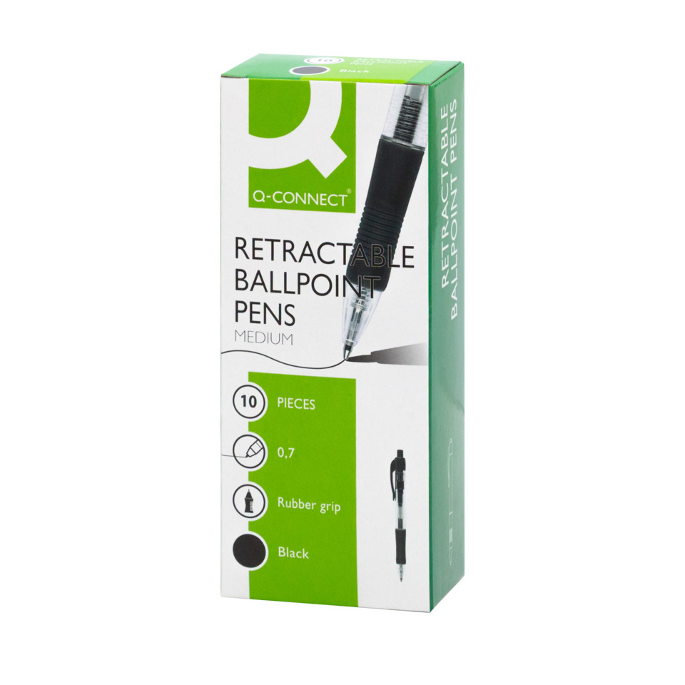  retractable ballpoint pens, Medium, Gummigriff, Schwarz, 10 Stück