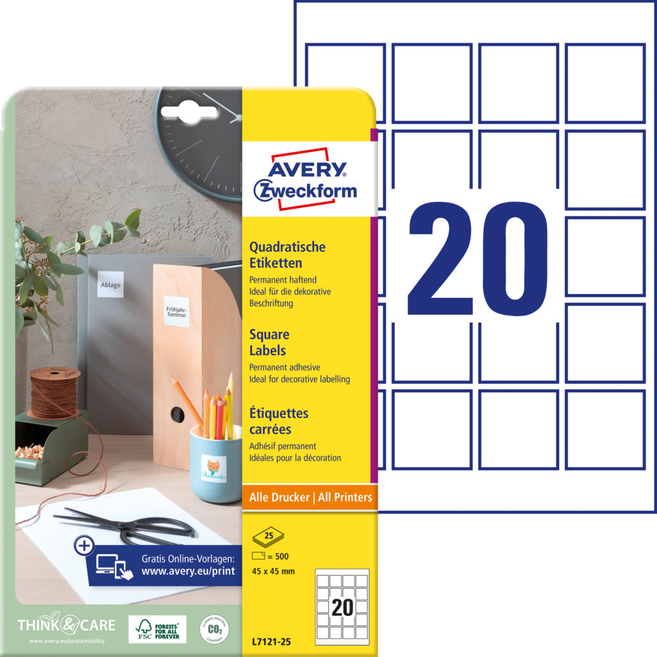 Quadratische Etiketten, Label, Druckeretiketten, Kartonbox, Schwarzweiß-Layout