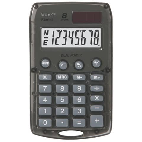 Taschenrechner grau   Solar/Batterie REBELL RE-STARLETS BX