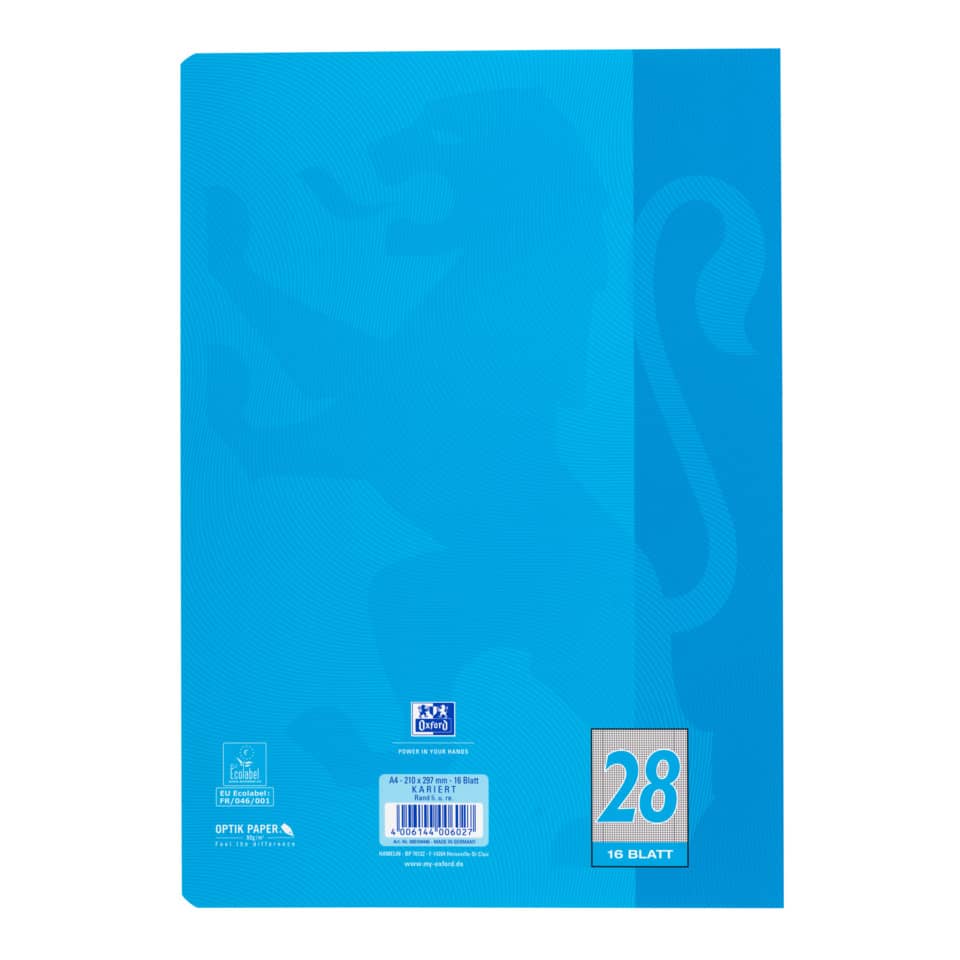 Heft Touch, A4, 90g/m², 16 Blatt, kariert, meerblau OXFORD 400104446