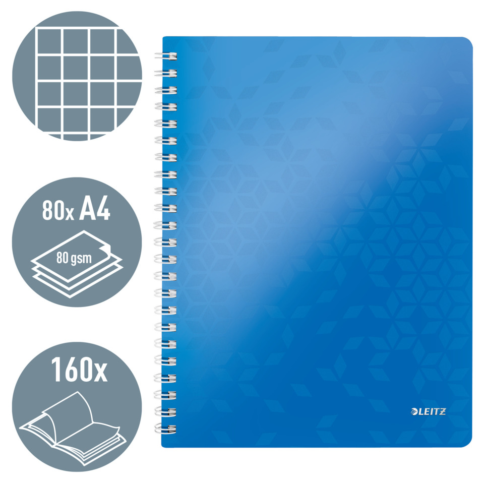 Notizbuch, Spiralbindung, A4, 80g/m² Papier, blau