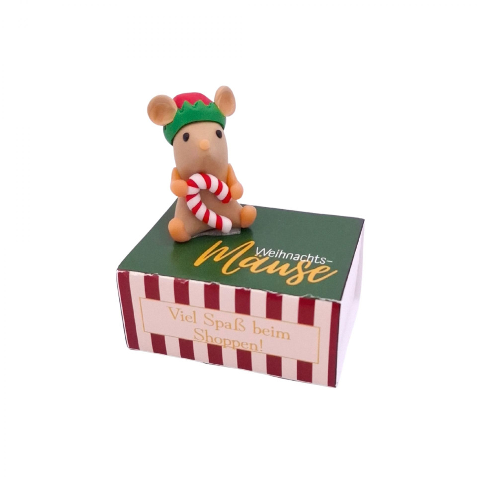 Weihnachtsfigur, Maus, Zuckerstange, Schmuckfigur, Geschenkbox