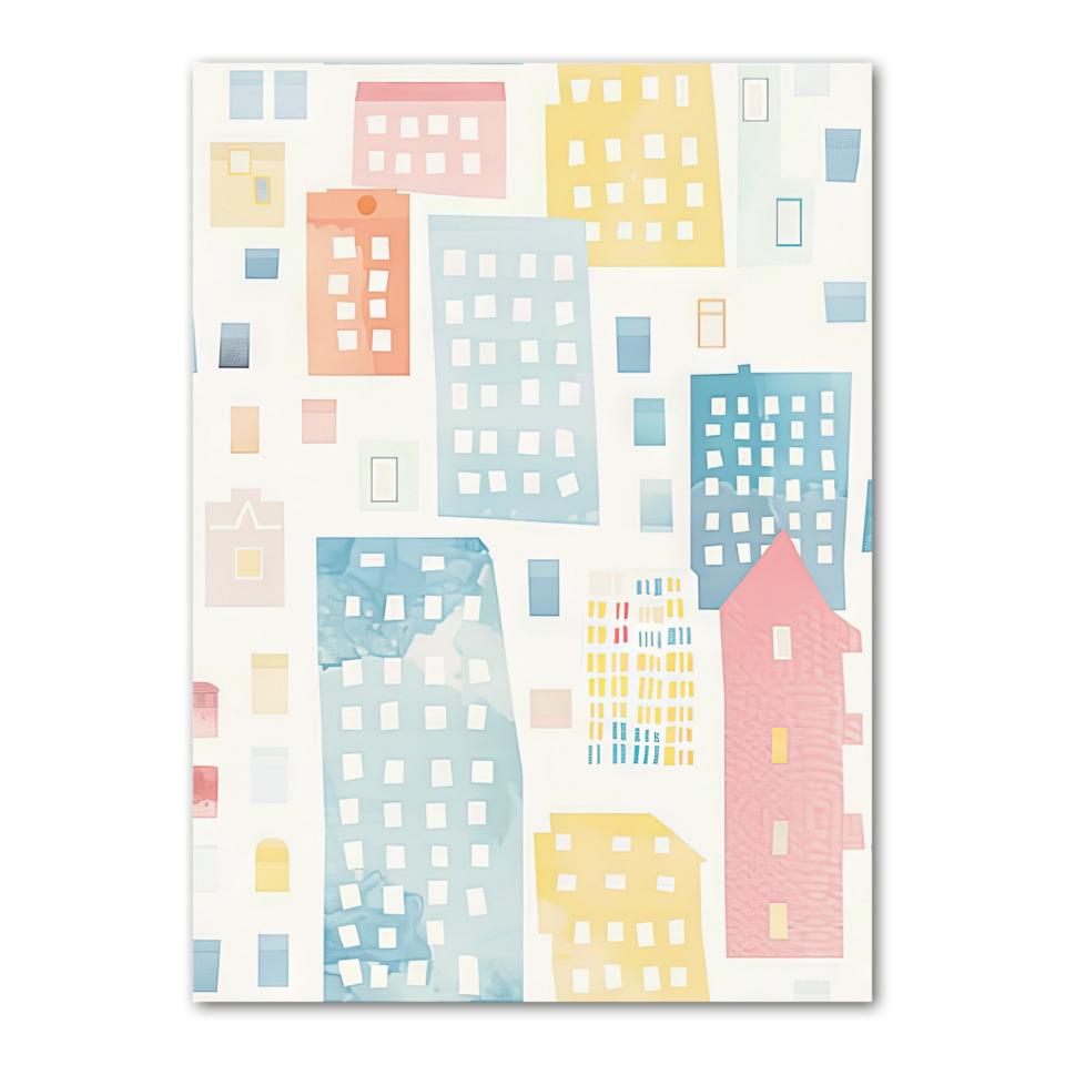 cityscape, buildings, skyscrapers, watercolor, pastel